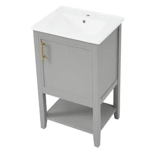 20 in. W x 15.5 in. D x 33.5 in. H Single Sink Freestand Bath Vanity in Grey with White Ceramic Top