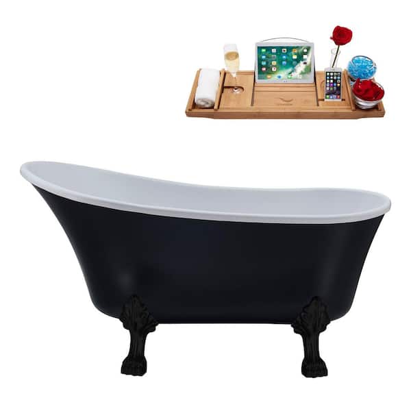 Streamline 59 in. x 27.6 in. Acrylic Clawfoot Soaking Bathtub in Matte Black with Matte Black Clawfeet and Matte Pink Drain