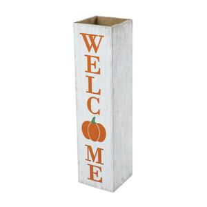 30 in. H Fall Harvest and Thanksgiving Double Sided Washed White Wooden Box Shaped Porch Sign