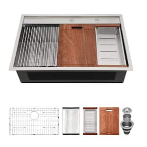 33 x 22 in. Drop-in Single Bowl 16-Gauge Stainless Steel Workstation Kitchen Sink with Bottom Grid