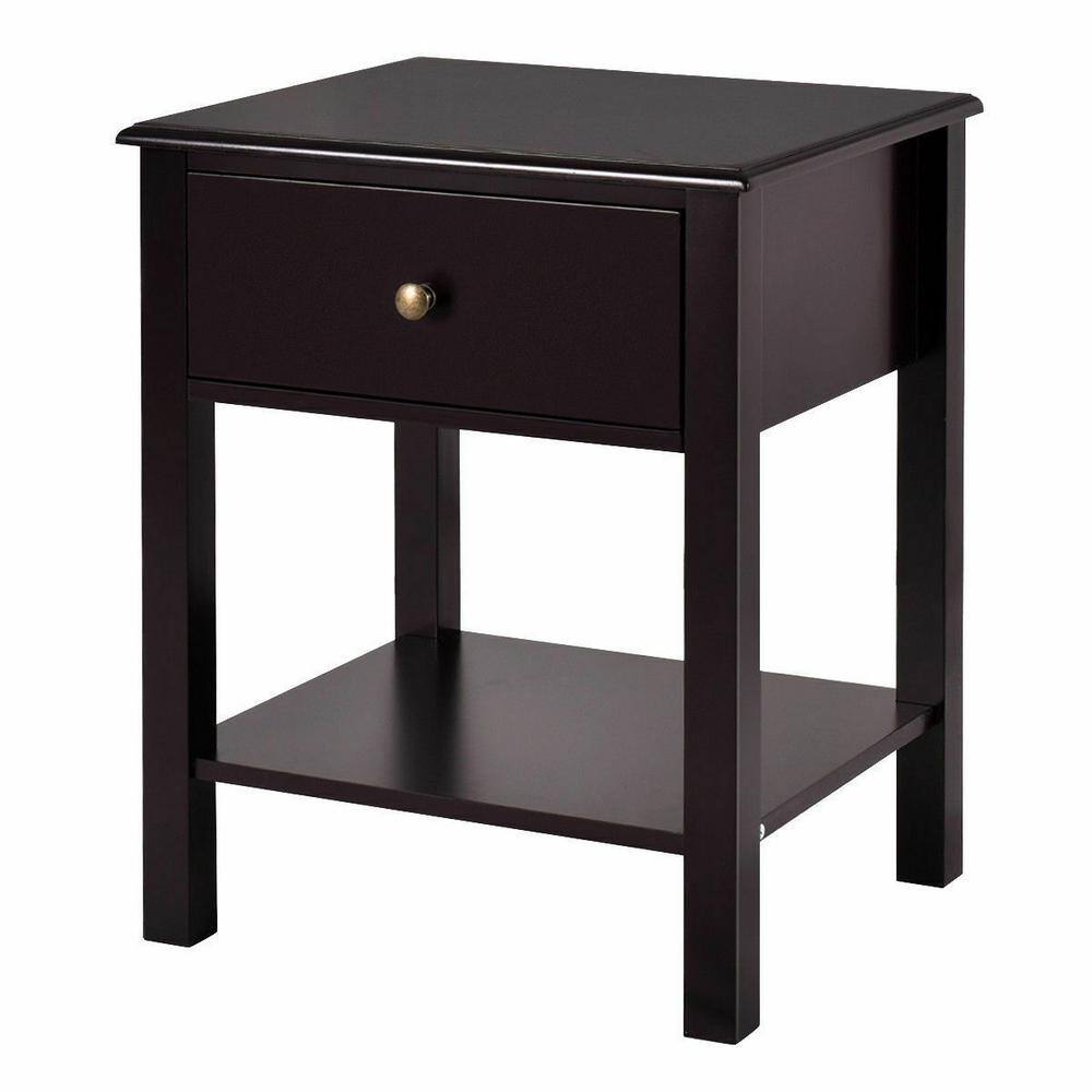 Costway Brown End Table Nightstand Storage Display Furniture Drawer