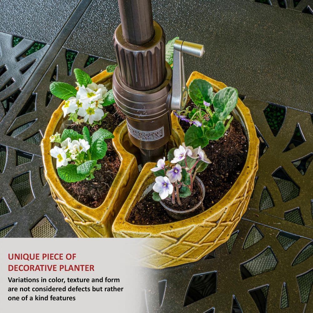 Terra Gold Ceramic Trellis Umbrella Planter Set