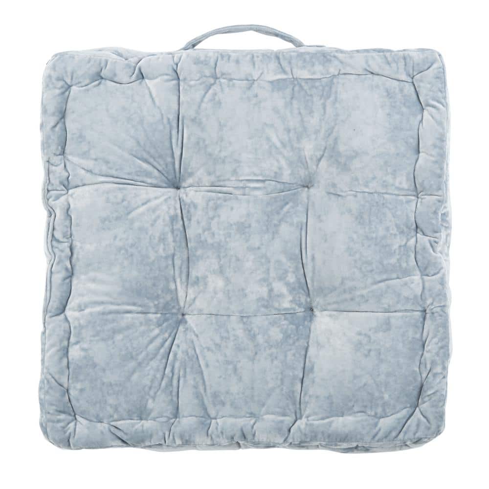 Belia Light Grey Velvet Tufted Square Floor Pillow