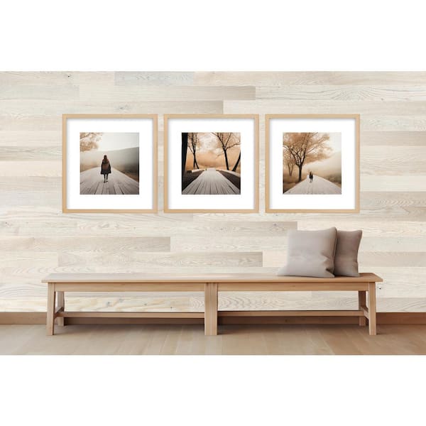 Timberchic 1/8 in. x 4 in. x 12 in. - 42 in. Oak Peel and Stick White Wooden Decorative Wall Paneling (10 sq. ft./Box)