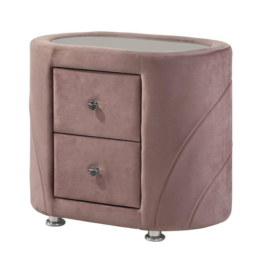 Acme Furniture Salonia Pink Velvet 2-Drawer Nightstand
