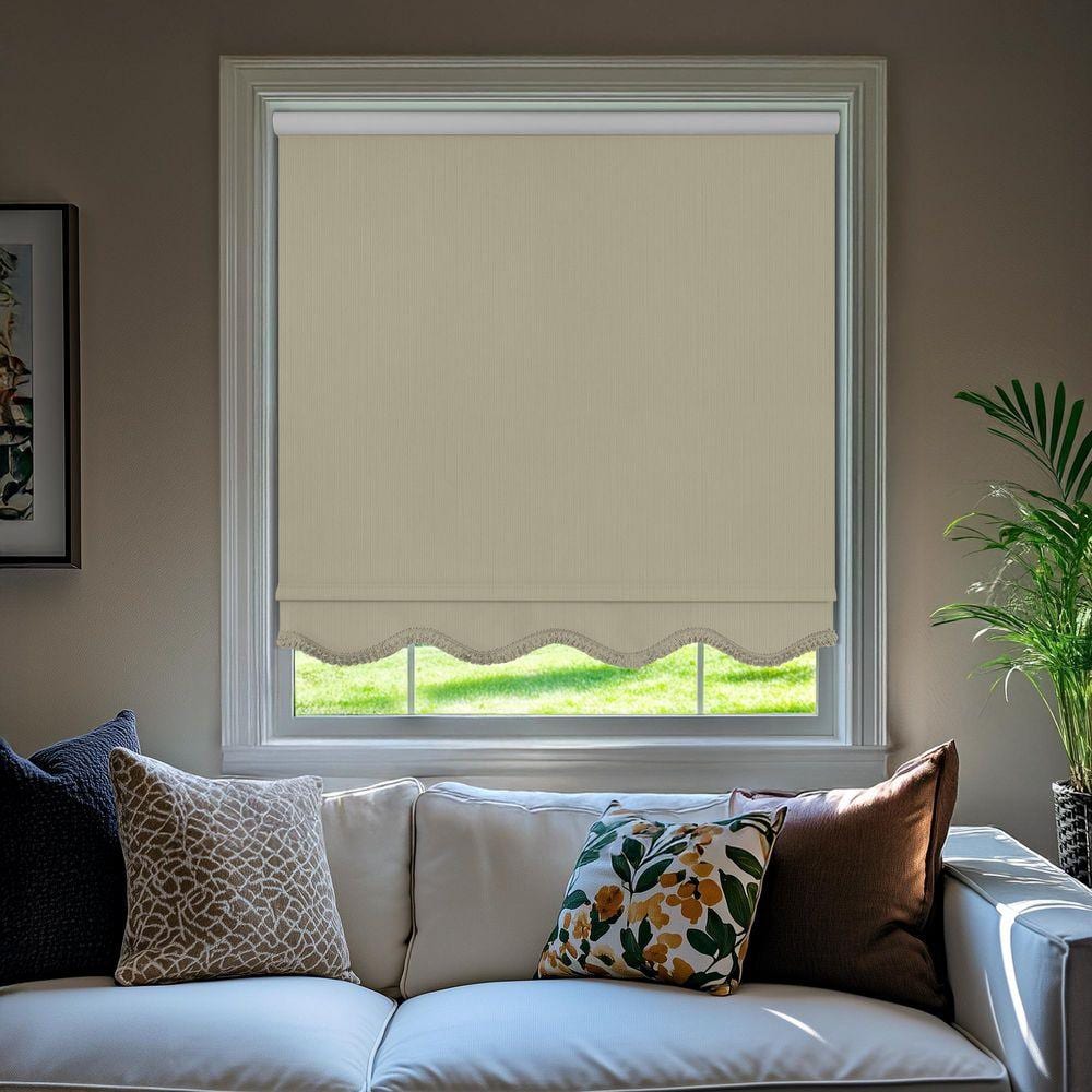 Chicology Fringe Cream Textured Cordless Blackout Privacy Vinyl Roller ...
