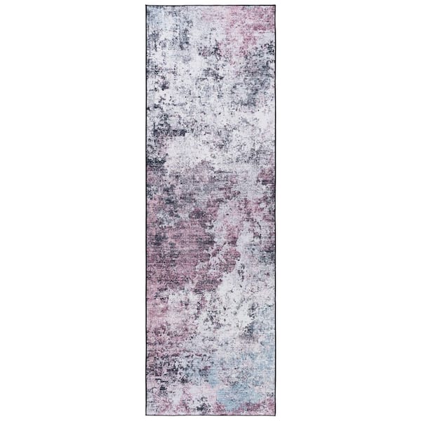 Tacoma Plum/Black 3 ft. x 12 ft. Machine Washable Distressed Gradient Runner Rug