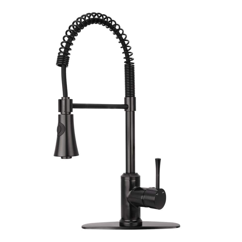 Single Handle Pull-Down Sprayer Kitchen Faucet Pre-Rinse Spring in Matte Bl