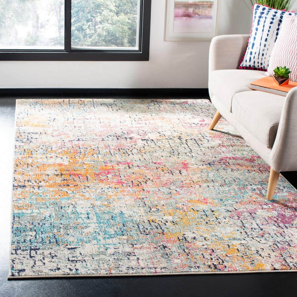 Chic Metro-Mod Grey and Pink Hand-Knotted 8' x 10' Area Rug