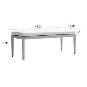 Outdoor Patio Aluminum Stationary Bench with White Cushion