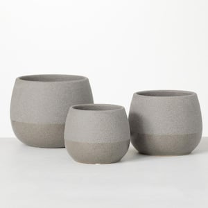 6 in., 5 in. & 4.5 in. Gray Two-Tone Speckled Round Ceramic Planters (Set of 3)