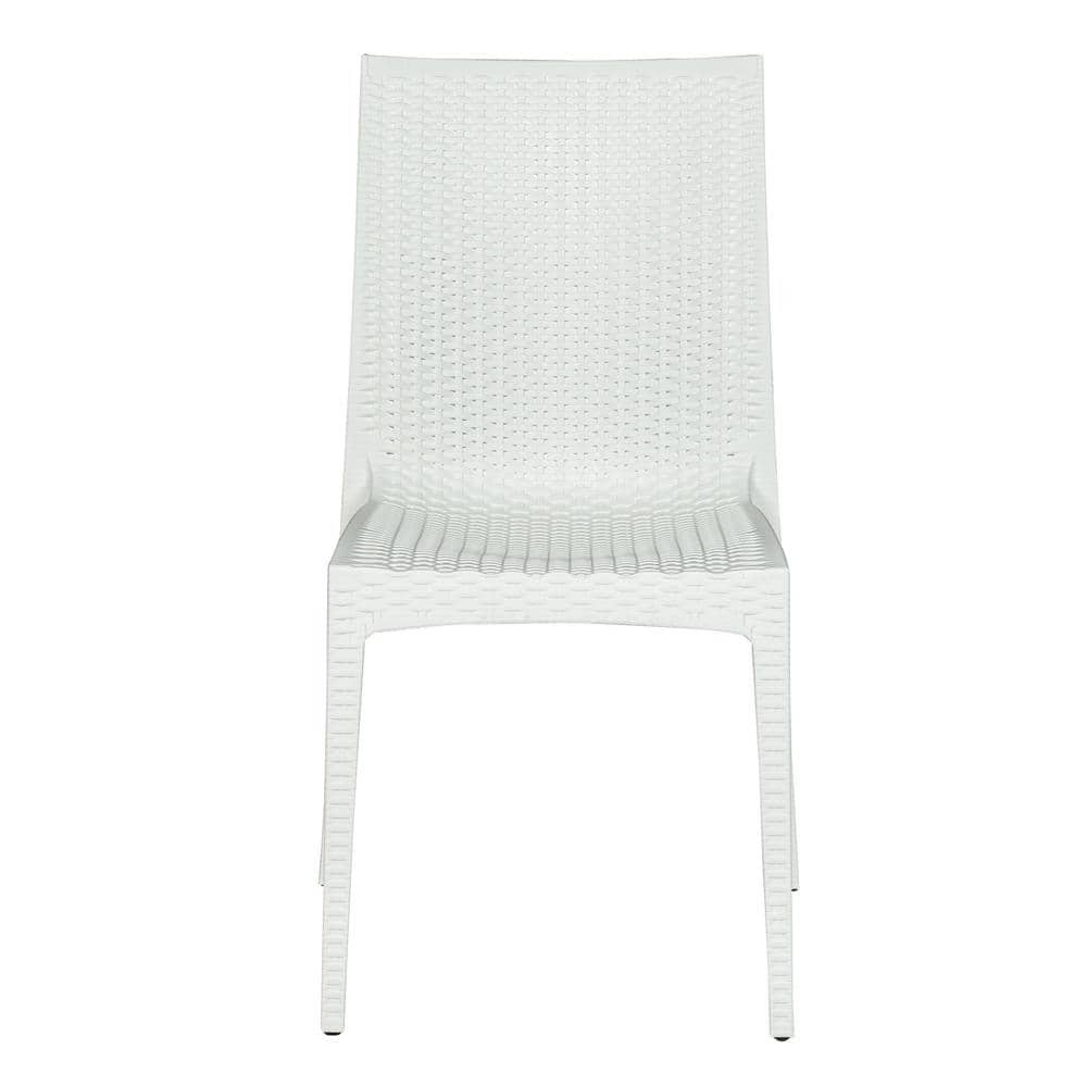 Modern Weave Design White Polypropylene Stackable Dining Chair, Set of 4