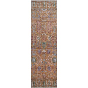 Mayfield Premium Machine Washable Abstract AMF2231 Orange 2 ft. x 7 ft. Runner Rug