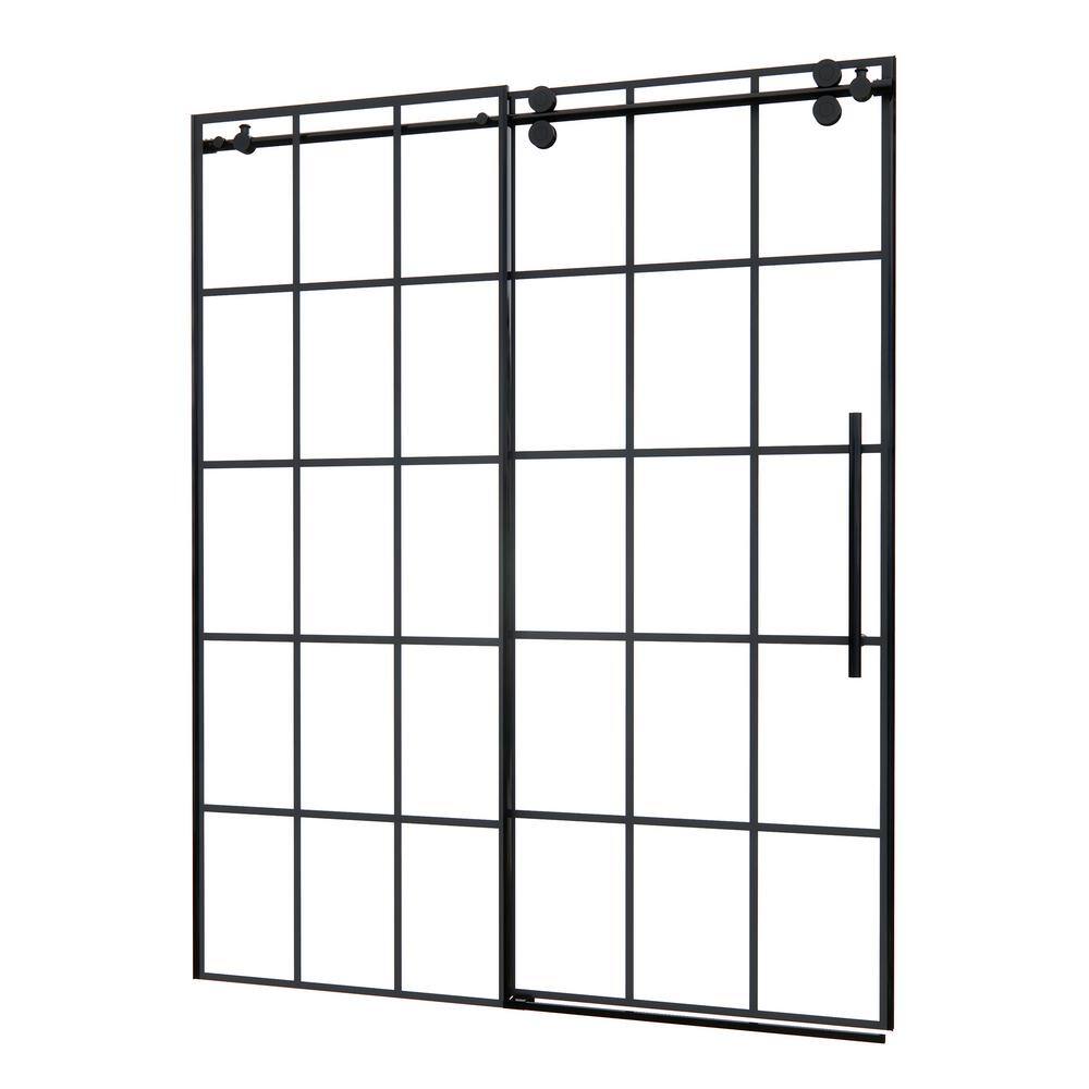 Esense 60" Matte Black Frameless Sliding Shower Door with Clear Glass