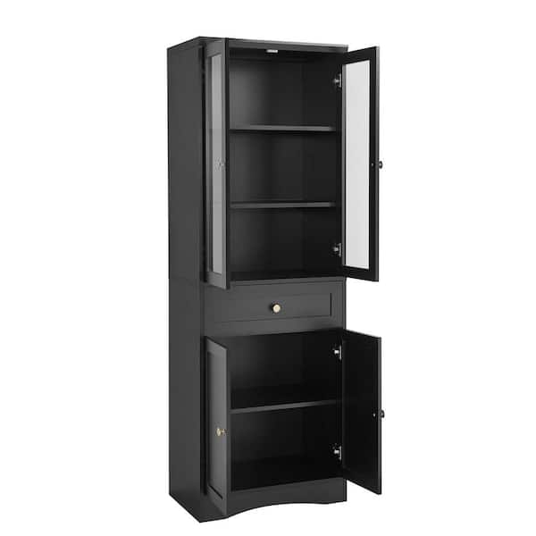 COWLOWN 23.3 in. W x 14.5 in. D x 66.9 in. H Bathroom Black Linen Cabinet