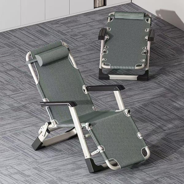 Teal Metal and Textilene Adjustable Outdoor Lounge Chair, Patio