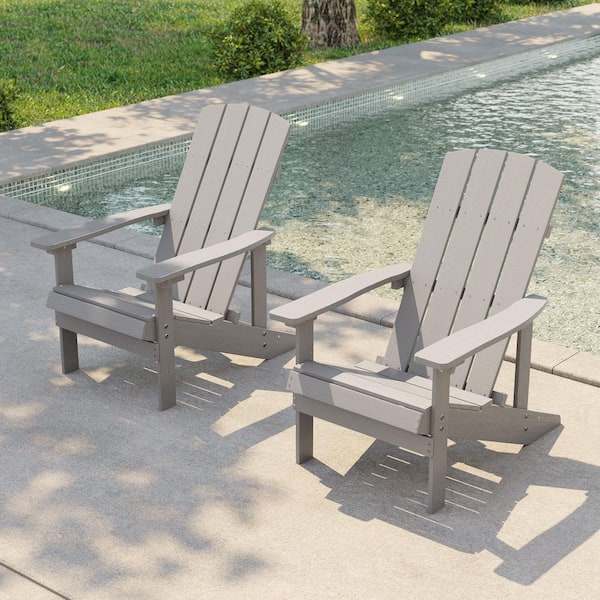 Light Gray Recyled Plastic Weather Resistant Outdoor Patio Adirondack Chair (Set of 2)