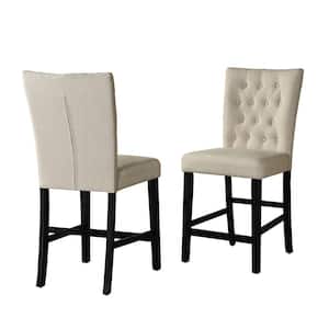Mina's Beige Linen Fabric Chairs Solid Wood (Set of 2)