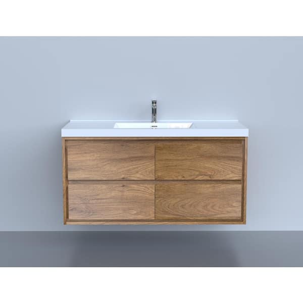 Moreno Bath Sage 48" W Vanity in Teak Oak with Reinforced Acrylic Vanity Top in White with White Basin