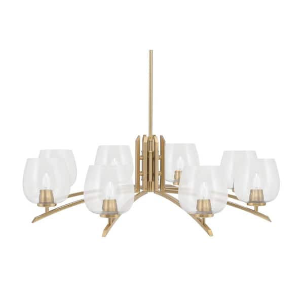 Unbranded Siena 36 in. 8-Light New Age Brass Chandelier with 6 in. Clear Bubble Glass Shades, no bulbs included