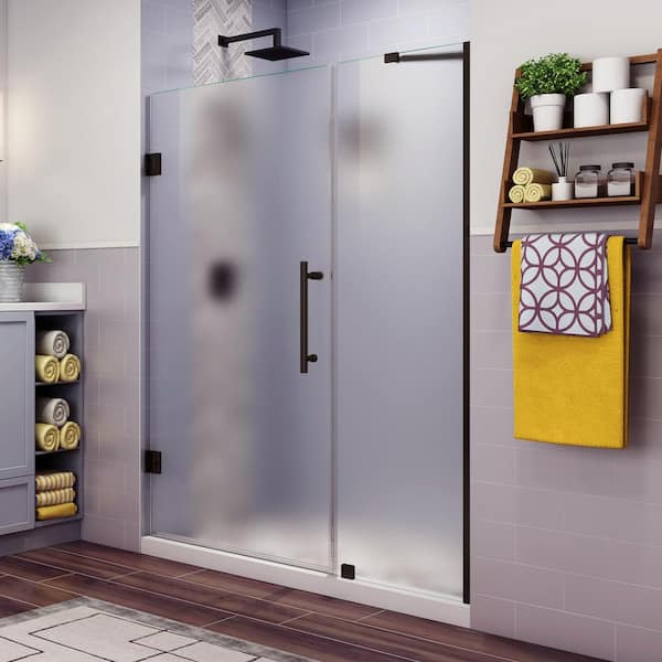 Aston Belmore 48.25 in. to 49.25 in. x 72 in. Frameless Hinged Shower Door with Frosted Glass in Bronze