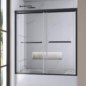 60 in. W x 62 in. H Framed Sliding Bathtub Door in Matte Black with 5/16 in. Tempered Clear Glass