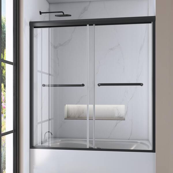 ELEGANT 60"W X 62"H Sliding Tub Shower Door – 1/4" Clear Tempered Glass, Chrome Finish