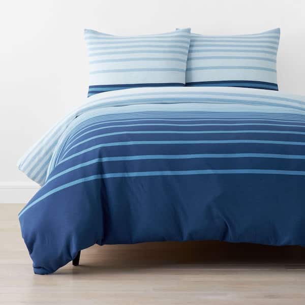 The Company Store Company Cotton Blue Multi Jersey Knit Stripe Full/Queen Cotton Duvet Cover