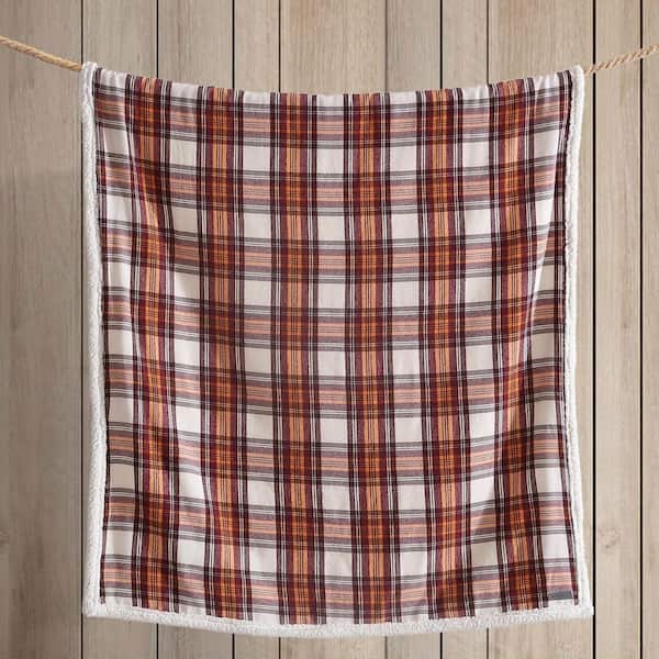 Eddie Bauer Flannel Edgewood Red Plaid Sherpa Reverse Throw