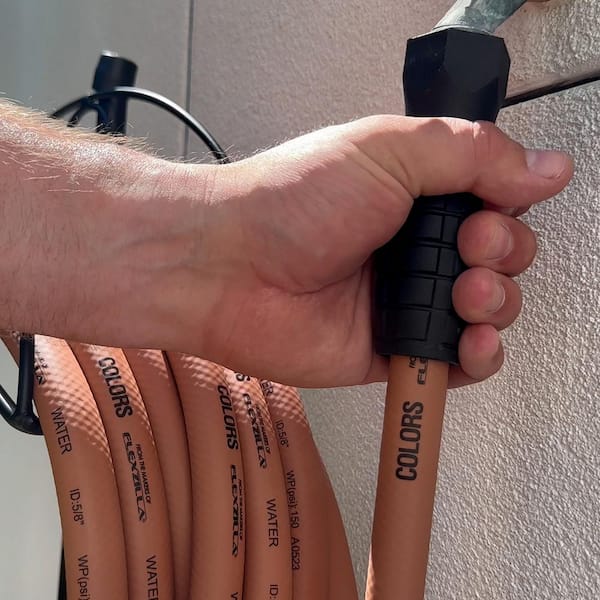Colors Series 5/8 in. x 100 ft. 3/4 in. 11-1/2 GHT Fittings Garden Hose with SwivelGrip in Red Clay