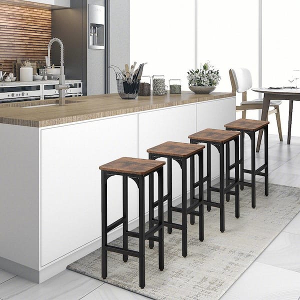 28 in. Rustic Brown Backless Metal Set of 4 Industrial Bar Stools Kitchen Breakfast Bar Chairs