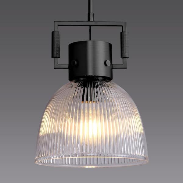 Modern Farmhouse Shaded Kitchen Island Pendant Lighting,1-Light Black Pendant Light with Glass Shade,Black Pendant Light
