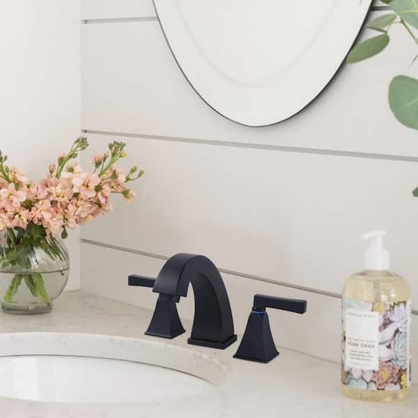 8 in.Widespread Deck Mounted Double Handle Bathroom Faucet in Matte Black