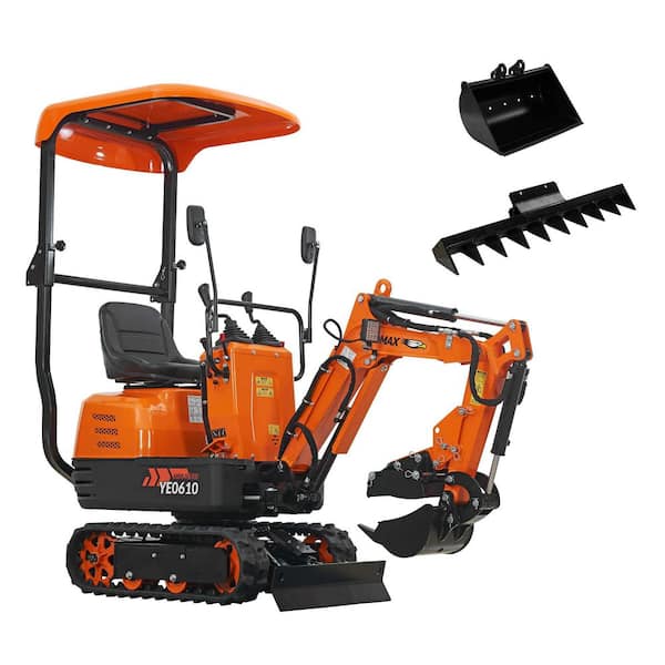 YARDMAX Mini Excavator with canopy, Claw, Grading Bucket & Rake