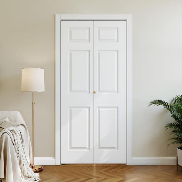 28 in. x 78.4 in. 3-Panel Hollow Core White Primed Composite MDF Bi-Fold Door with Hardware Kit
