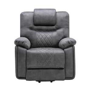 Gray Polyester Power Lift Recliner Chair with Heating and Massage