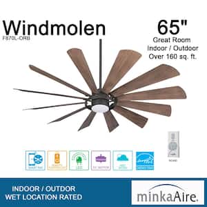 Windmolen 65 in. Integrated LED Indoor/Outdoor Oil Rubbed Bronze Smart Ceiling Fan with Light Kit and Remote Control