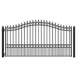 London Style 18 ft. x 6 ft. Black Steel Single Swing Driveway Fence Gate