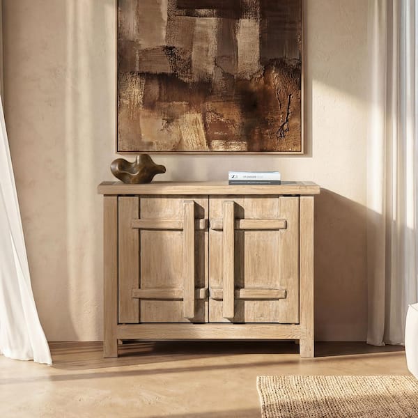 Rowan 48 in. Solid Reclaimed Pine 2-Door Crossbar Accent Storage Cabinet, Heritage Light Natural Brown
