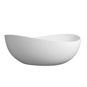 63 in. x 37.4 in. Solid Surface Freestanding Soaking Bathtub with Center Drain in Matte White