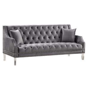 Carly 77 in. Gray Velvet 3-Seater Tufted Sofa