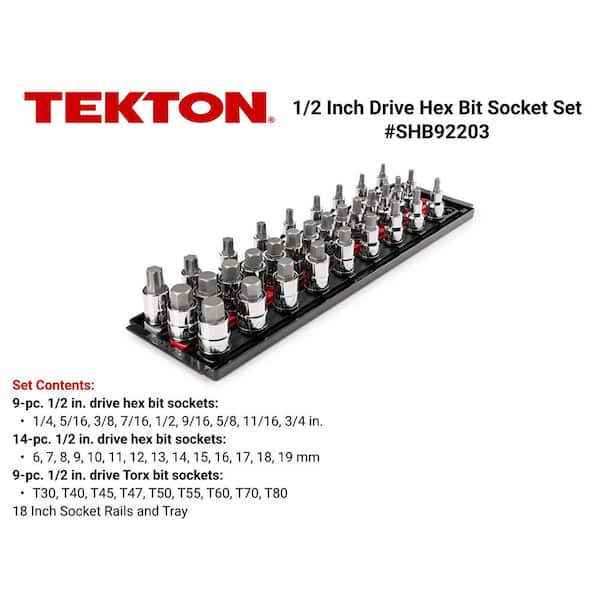 1/2 Inch Drive Hex/Torx Bit Socket Set with Rails and Tray, 32-Piece (1/4-3/4 in., 6-19 mm, T30-T80)