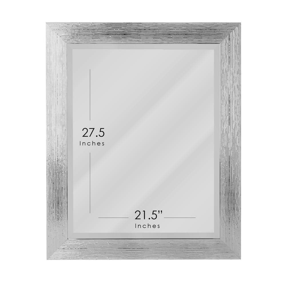 Elegant Chrome and White Textured Rectangular Beveled Wall Mirror - 27.5" x 33.5"