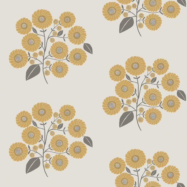NuWallpaper StrawFlower Yellow Grey Matte Vinyl Peel and Stick Wallpaper Sample
