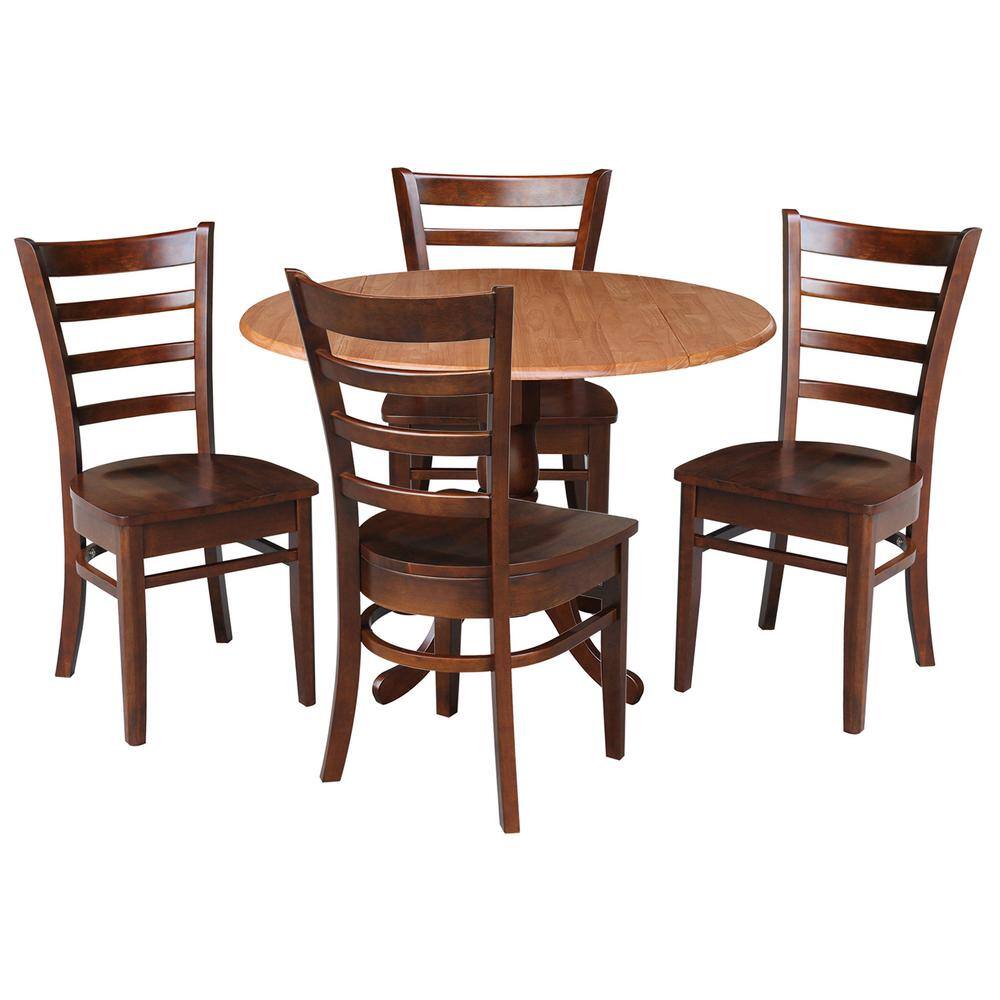 International Concepts 5-Piece 42 in. Cinnamon/Espresso Dual Drop Leaf Table Set with 4-Side chairs