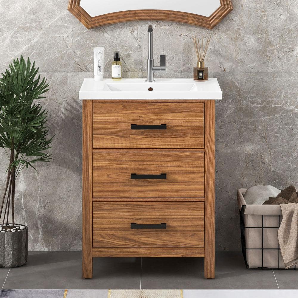 24.4 in. W x 18.3 in. D x 33.8 in. H Freestanding Bath Vanity in Natural Wo