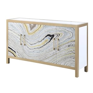 Olisa 60 in. Stone Grain, White and Gold Rectangle Wood Console Table