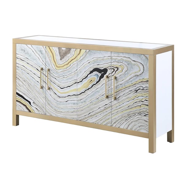 Acme Furniture Olisa 60 in. Stone Grain, White and Gold Rectangle Wood Console Table