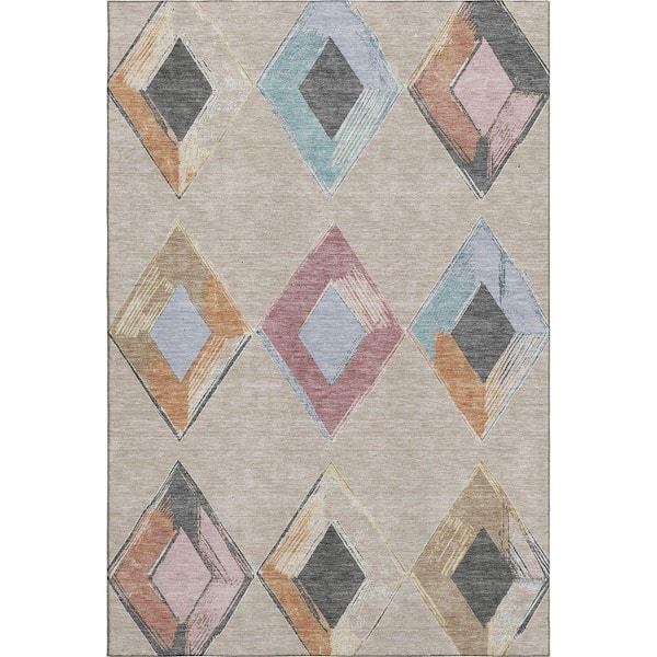 Mayfield Premium Machine Washable Abstract AMF2004 Beige 10 ft. x 14 ft. Area Rug