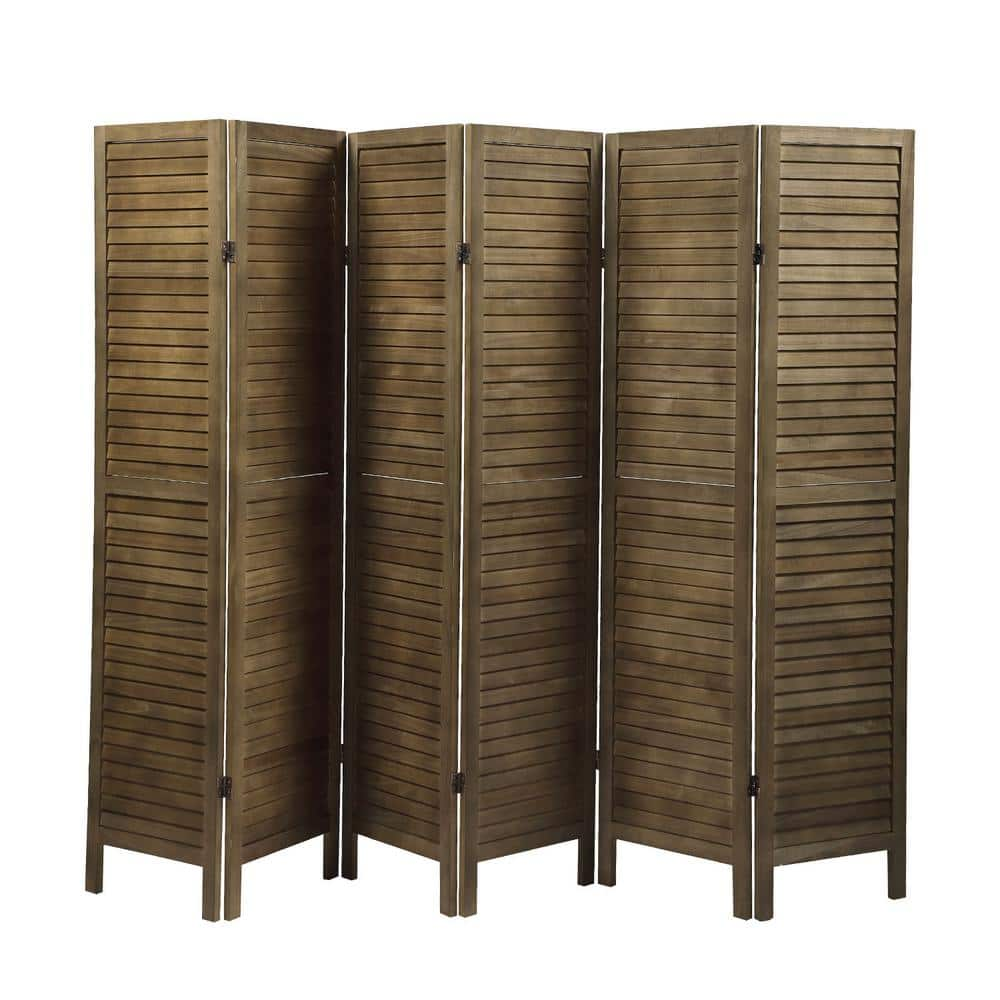 67 x 97.5 Tall 6-Panel Brown Wood Room Divider Louver Partition Folding ...